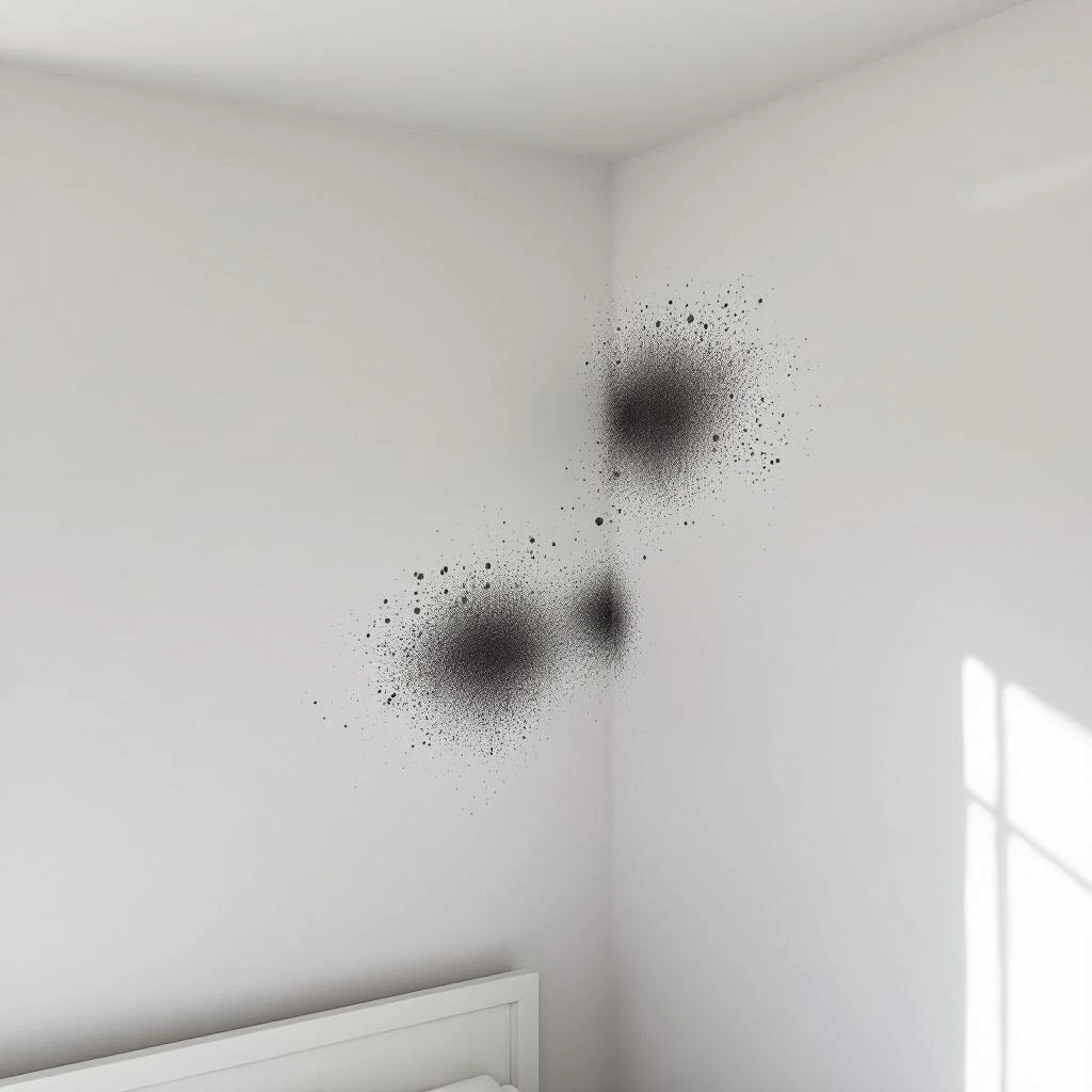 Schimmel in hoek van slaapkamer - zwarte schimmelvlekken die professionele behandeling vereisen