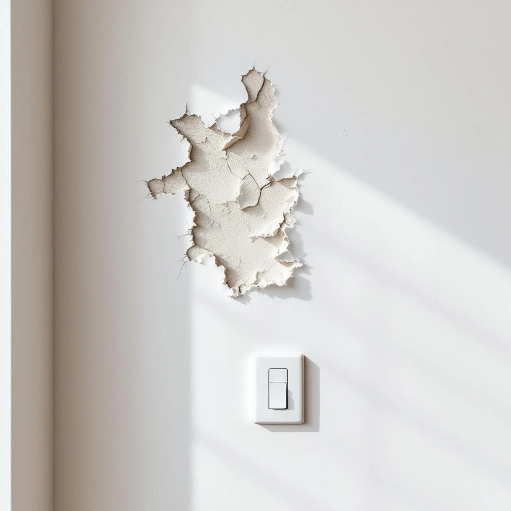 Afbladderende verf door schimmel en vocht - teken van onderliggend vochtprobleem